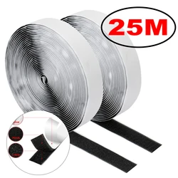 Self - Adhesive Hook and Loop Tape Fastener - Versatile DIY Magic Tape with Strong Adhesive - 25mm (Black 25M)