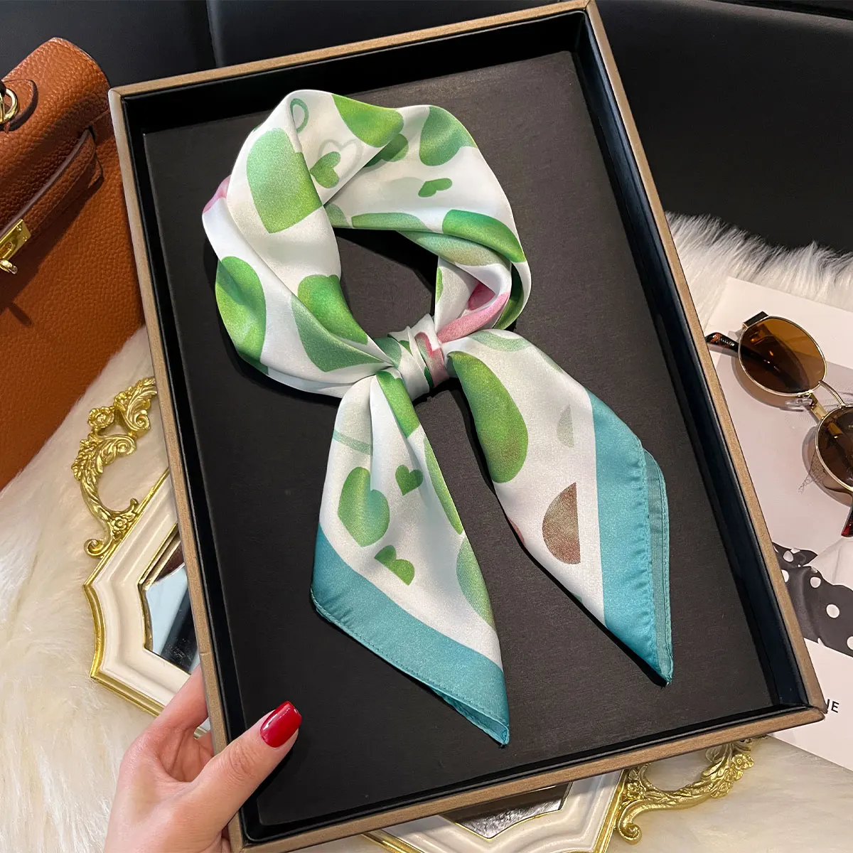 New Love Print 70*70cm Silk Satin Hair Scarf Women Handkerchief Printed Female Square Head Bandana Small Neck Muffler Hijab Lady