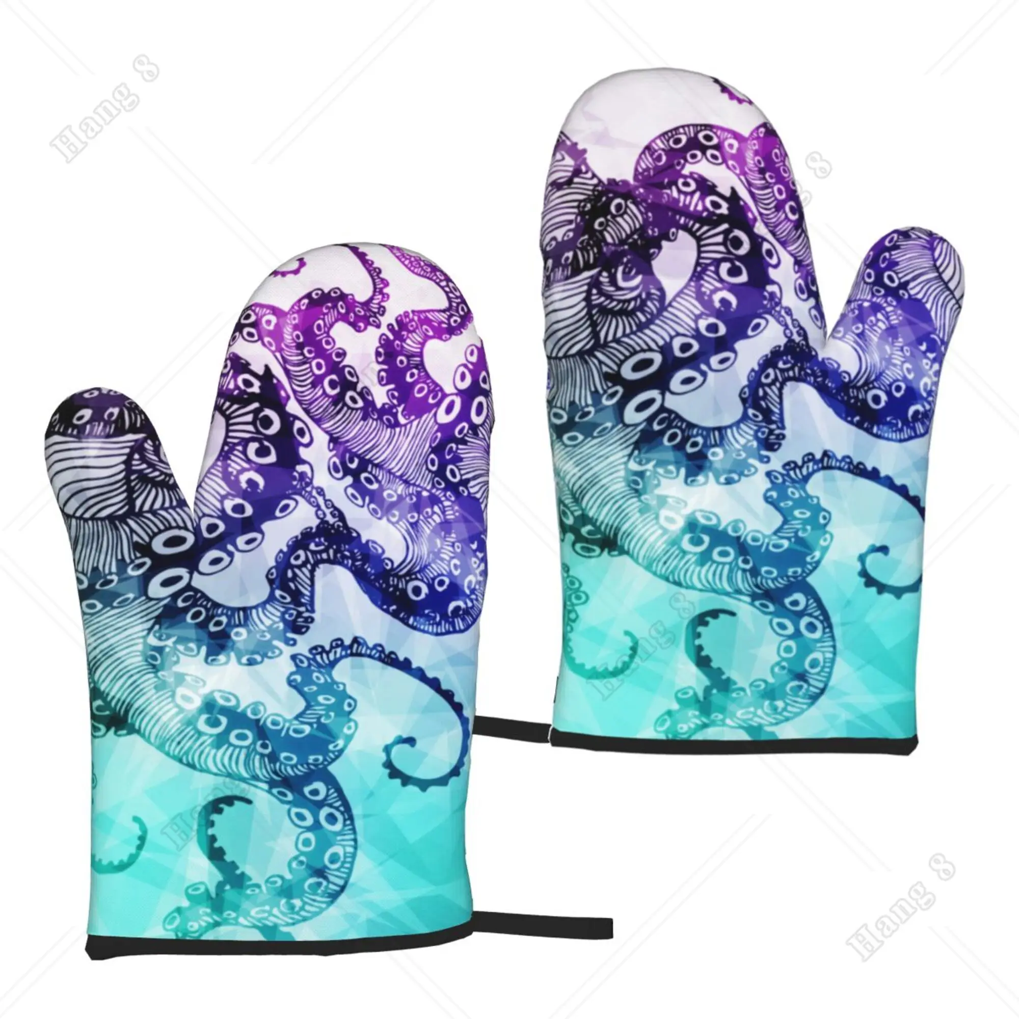 Siren Octopus Antennae Watercolor Microwave Gloves Bbq Gloves for Women Men Oven Gloves Prevent Heat Holder 2PC Xmas Gift