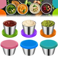 6Pcs 50ml Salad Container Box Stainless Steel Condiment Containers Leak-Proof Mini Sauce Cup for Lunch Box Picnic Travel Work 1