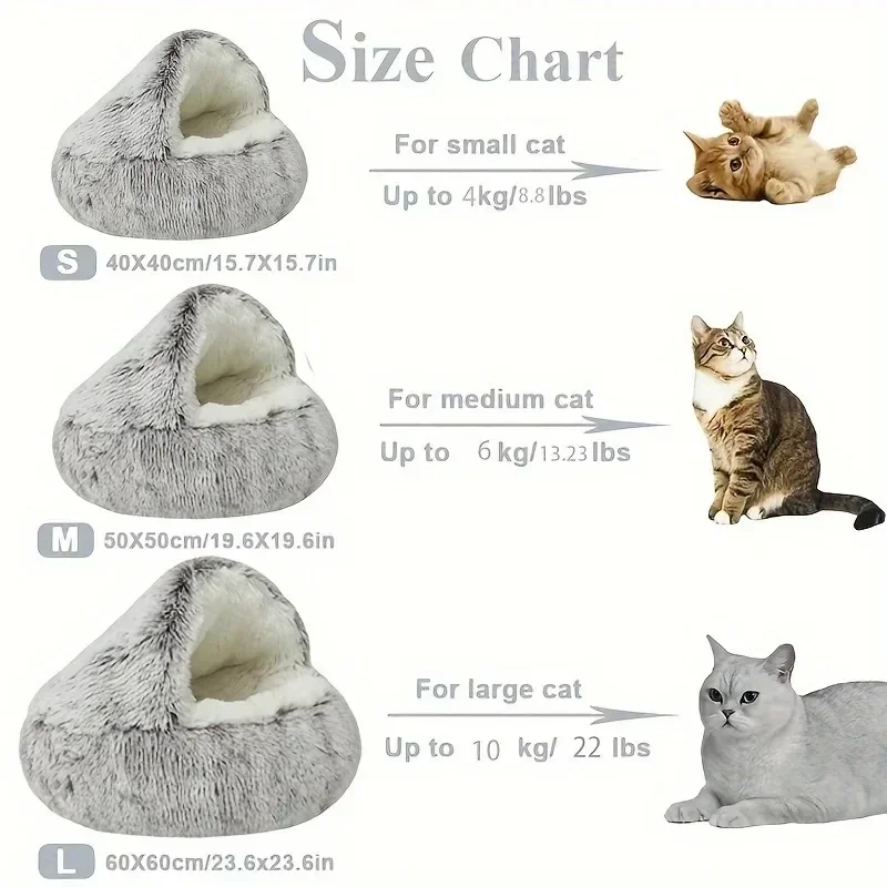 Round Plush Cat Bed Deep Sleep Bed for Cats Winter Warm Dog House Cushion Luxury Long Plush Kitten Puppy Sleeping Sofa Nest