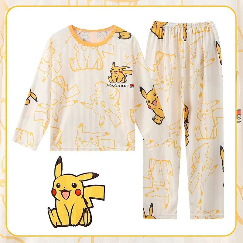 

Pokemon Pikachu Children's Pajamas Long-sleeved Thin Section Youth Unisex Pajamas Printed Student Air Conditioner Loungewear Set