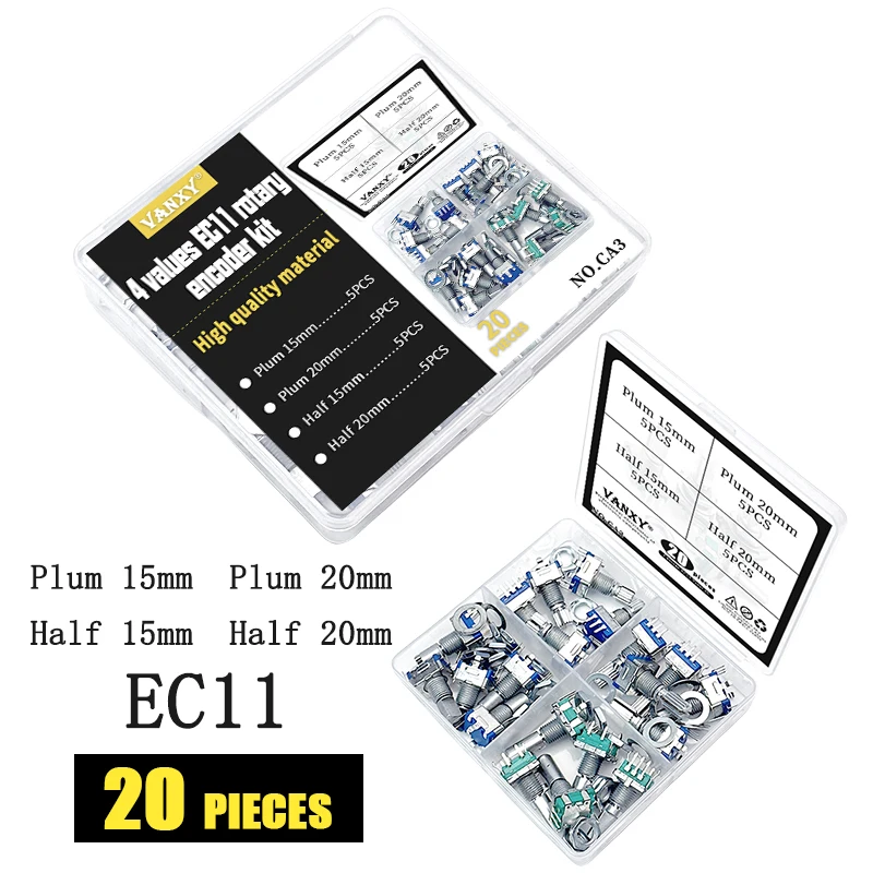 하프 플럼 축 로터리 인코더, 코드 스위치 EC11 디지털 전위차계, 스위치 5 핀, 핸들 길이 15mm, 20mm, 4 값 키트 