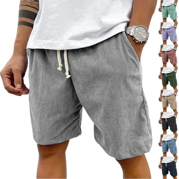 Vintage Cargo Shorts Men's Summer Trendy Retro Corduroy Short Pants Men's Casual Solid Color Shorts Sports Breathable Sweatpants 1