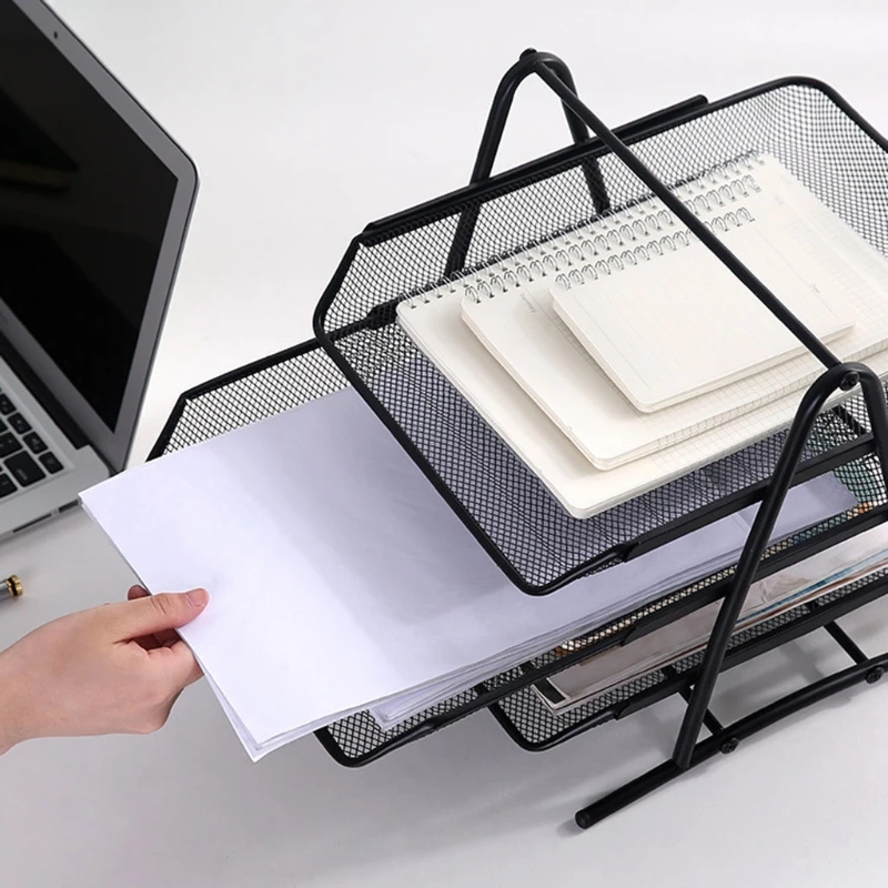Metal Mesh 2 Tier Document Letter Tray Desk Organizer File Holder Magazine Notebook Organizer Office Supplies