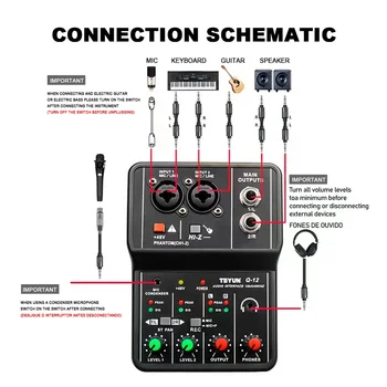 TEYUN Q12 2 Channels Professional portable Audio Interface sound card console mini USB MIXER for Guitar Recording Studio Singing 3