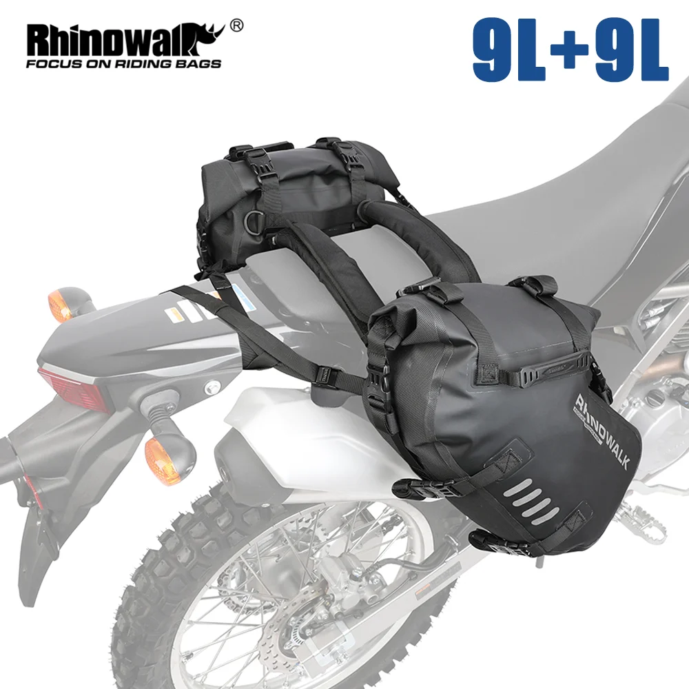 Rhinowalk Motorcycle Saddle Bag 18L Waterproof Motor Tail Seat Bag Fit Honda Suzuki Yamaha KTM Motorbike Tail Side Luggage 9L+9L