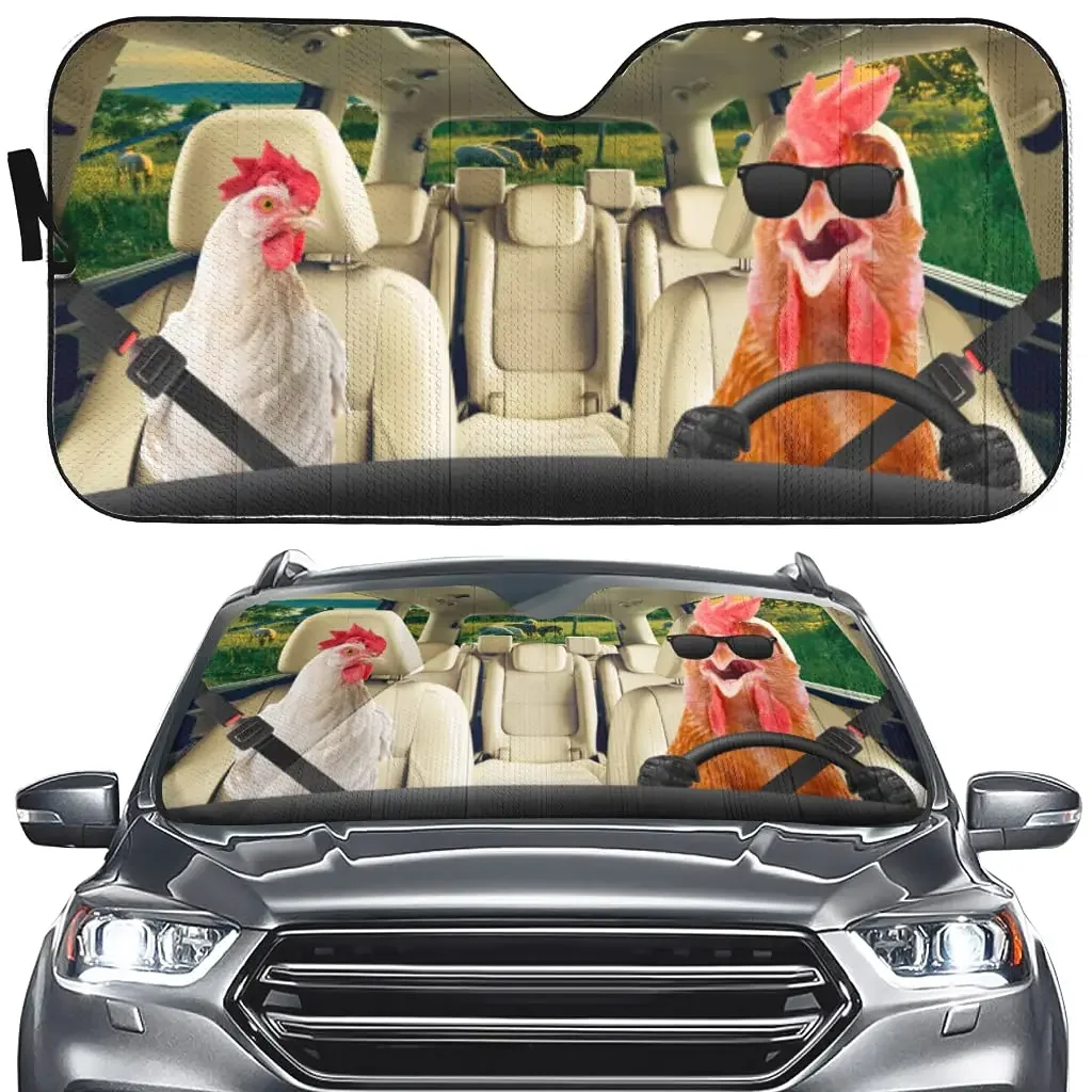 

Rooster Windshield Sunshade for Car,Chicken Hen Shade Decor Front Window Anti-UV, Country Farm Animal Car Windshield Sunshade Fi