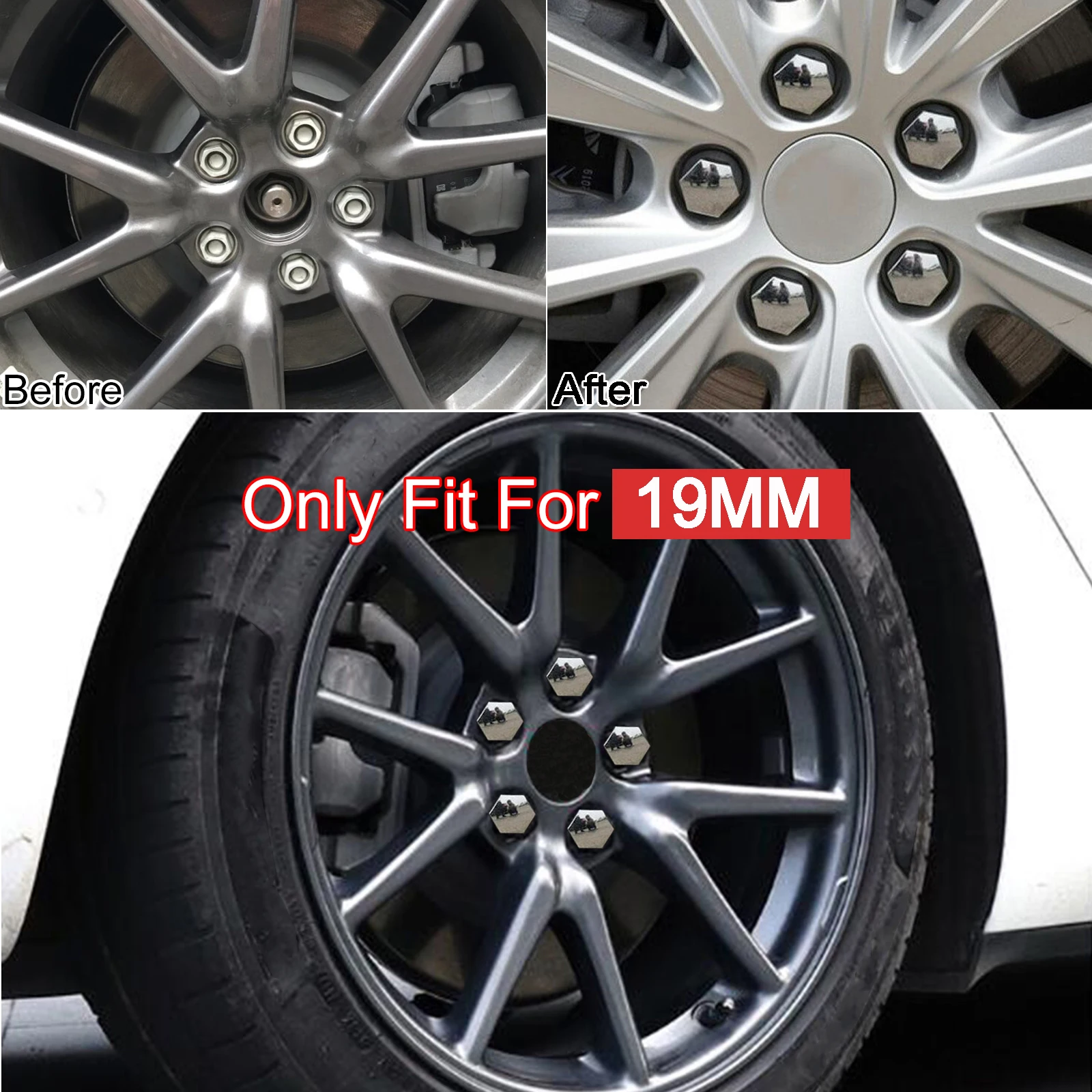 20x 19MM Chrome Car Wheel Nut Caps Protector Rustproof Hub Tighten Cover Tyre Nut Bolts Outward Decoration Studs Hub Caps Silver