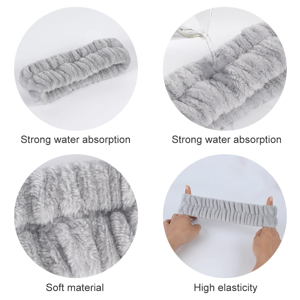 Microfiber Black Absorbent Spa Face Cleansing Wash Wrist Bands Cuff Elastics Band 10 pcs