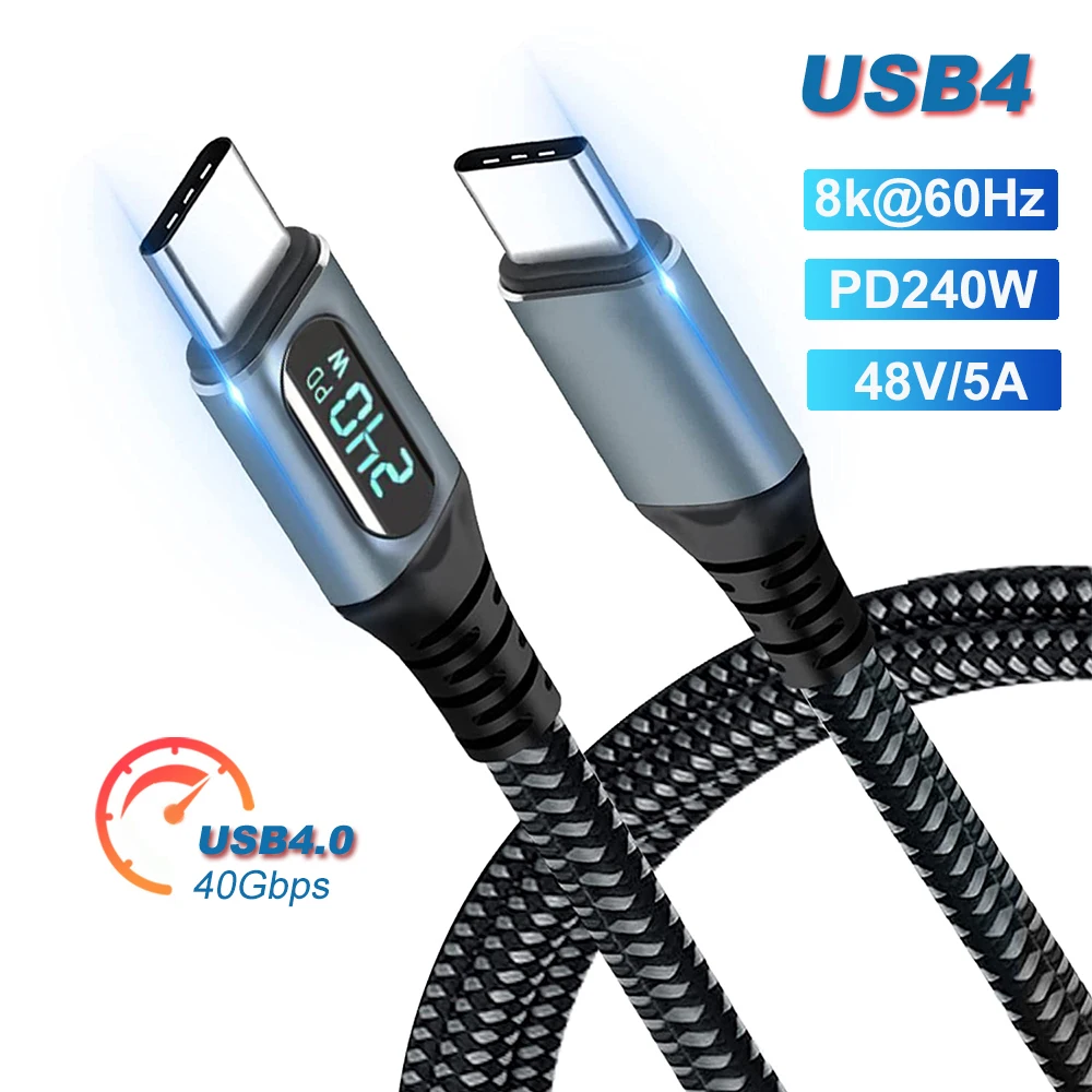 Thunderbolt 4 Usb 4.0 Data Cable Type C To Type C Pd 240w Fast Charging 40gbps 8k60hz Cable For
