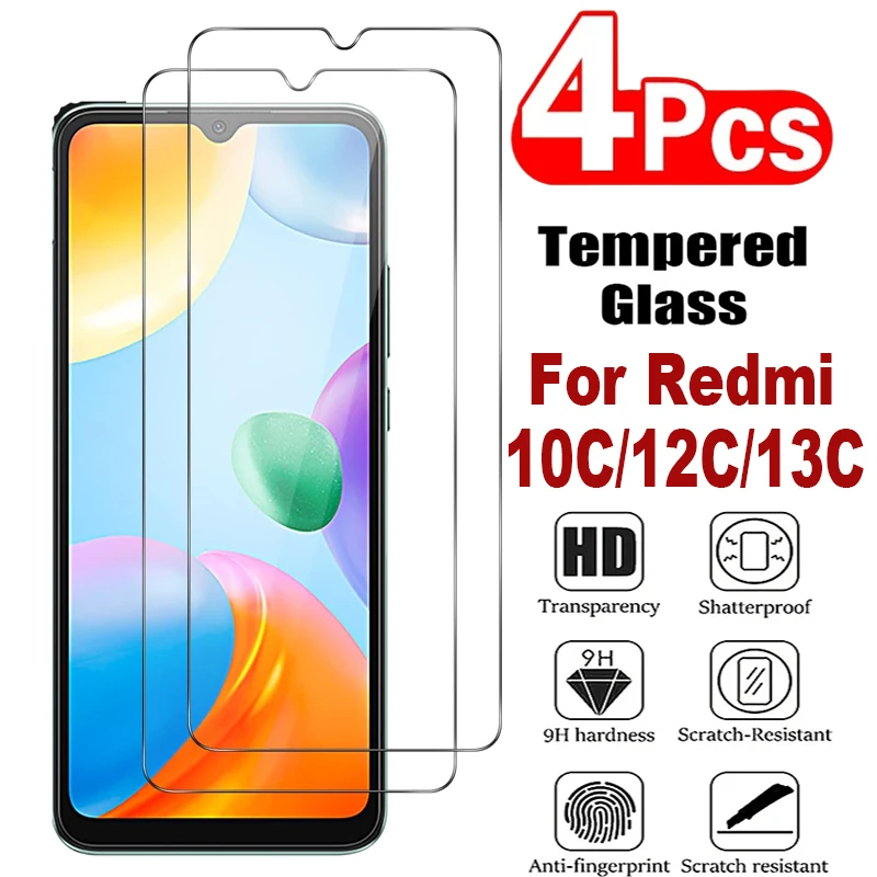 

4Pcs Tempered Glass For Redmi 13C 12C 10C For POCO C65 C55 C50 C40 Screen Protector Glass Film