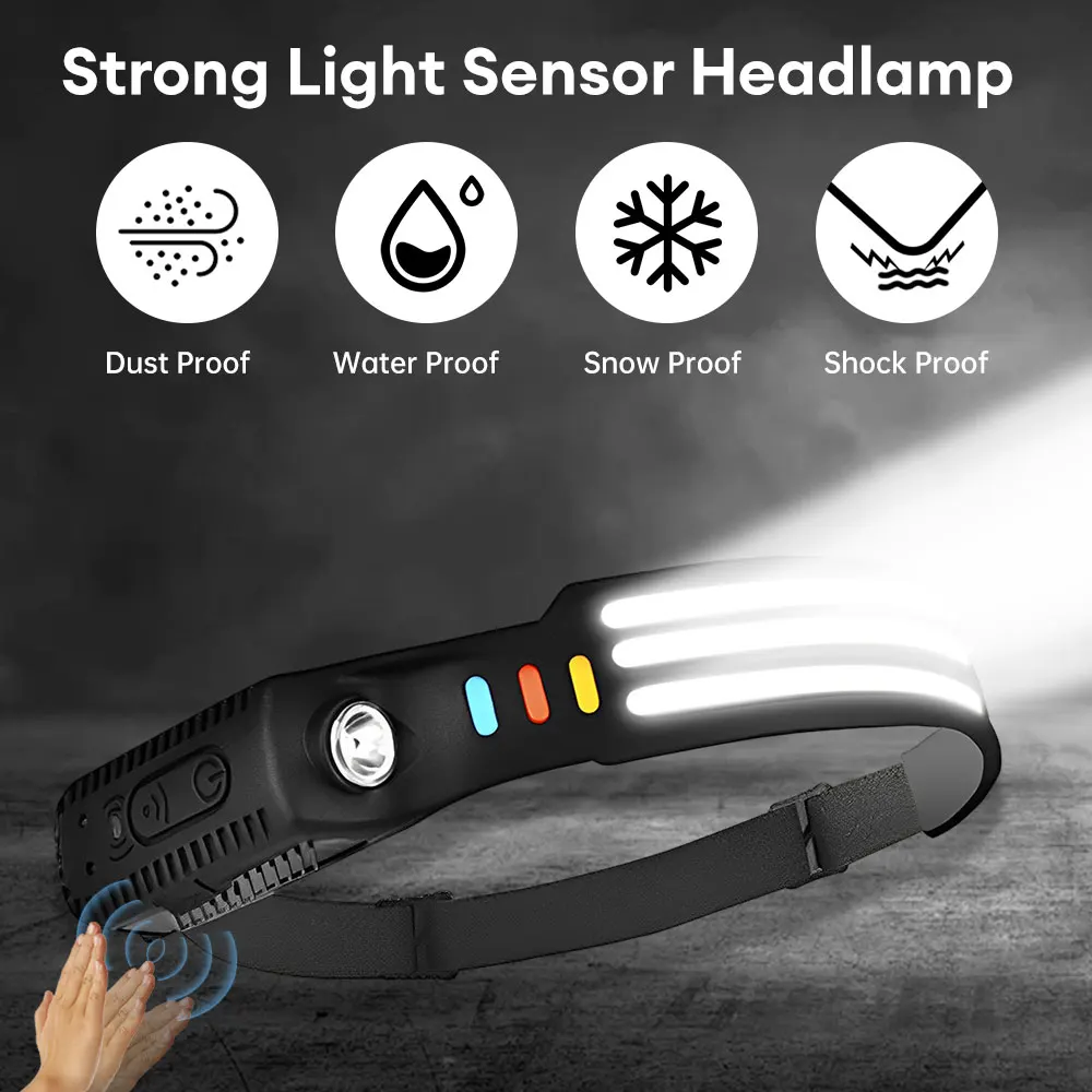 Sensor Headlamp LED Head Flashlight USB Rechargeable Waterproof Headlamp Outdoor Camping Fishing Lantern 10 Lighting Modes head flashlight cob headlamp