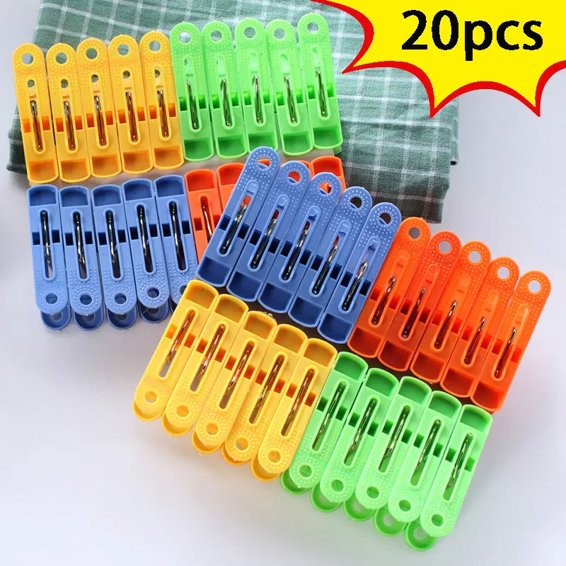 Clothes Pegs 20pcs / pack Plastic Clothespins Laundry Hanging Pin Clip Household Socks Underwear Drying Rack Holder