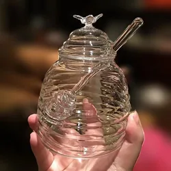 Clear Honey Jar with Dipper and Lid Jam 15oz 8.11 Ounces Honey Containers Holder Glass Honey Storage Tanks Kitchen