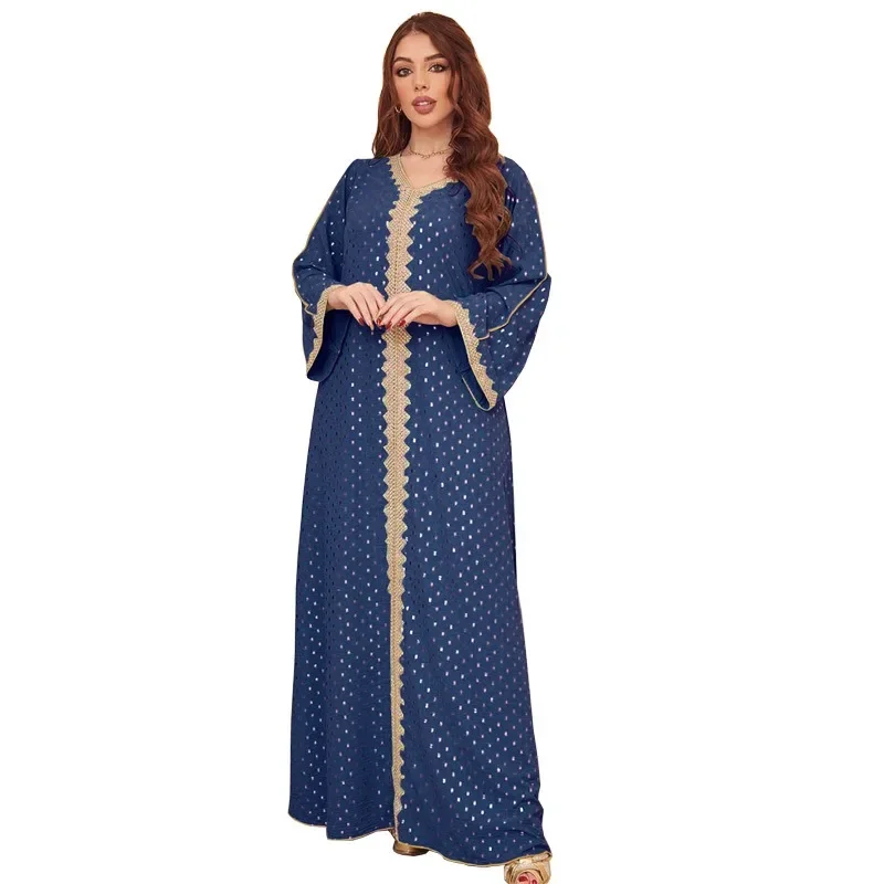 Summer New Large Robe Arab Muslim Temperament Robe Bronzing Side Waist Strap Slim Fit Dress abaya femme  evening dresses