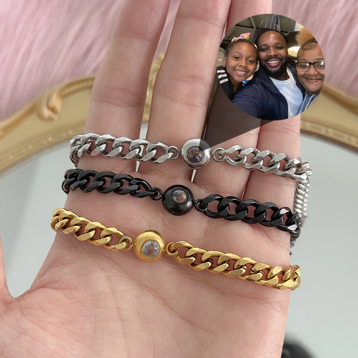 Custom Circle Photo Bracelet With Box Chain Adjustable Projection Photos Bracelets  Personalized Memorial Jewelry Gift For Women - AliExpress