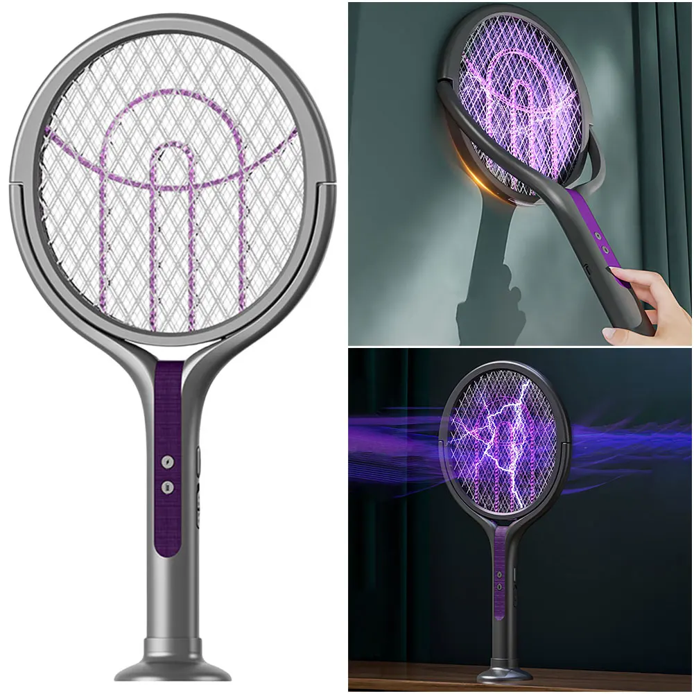 Rotating Head Mosquito Swatter Rechargeable Fly Zapper 2 in 1 Fly Killer and Mosquito Trap Lamp for Home Indoor Outdoor