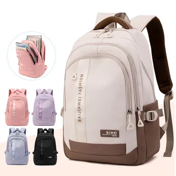 BAIJIAWEI brand college and high school student school backpacks Nylon orthopedic school bags reduces the burden girls schoolbag 1