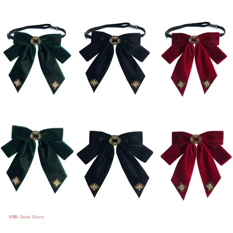 여자 레트로 벨벳 나비 넥타이 브로치 꽃 라인 석 더블 레이어 Bowknot 셔츠 블라우스 칼라 핀 로리타 럭셔리 쥬얼리