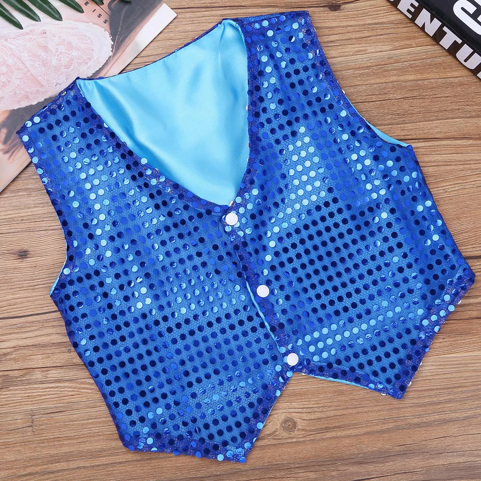 Girls Boys Sequins Jazz Vests Outfits Glittery Sleeveless Waistcoat+Hat Set for Hip Hop Jazz Performance Street Dance Costume