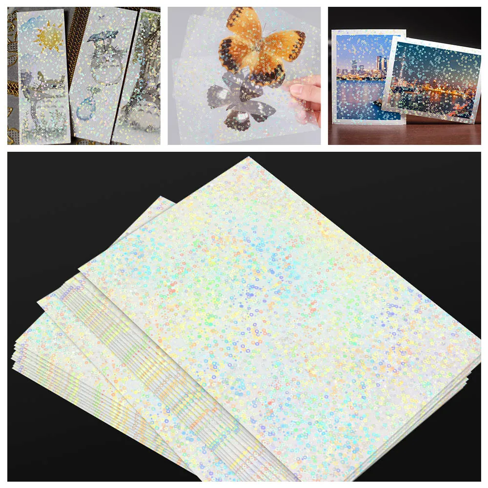 

10Sheets Holographic Circle Photo Laminating Film Adhesive Tape Back Heart Meteor Cold Laminating Film On Paper Plastic DIY Card