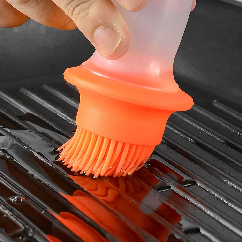 Oil Bottle Brush Silicone BBQ Grill Oil Bottle With Brushes Basting Oil Baking Brushes With Cover
