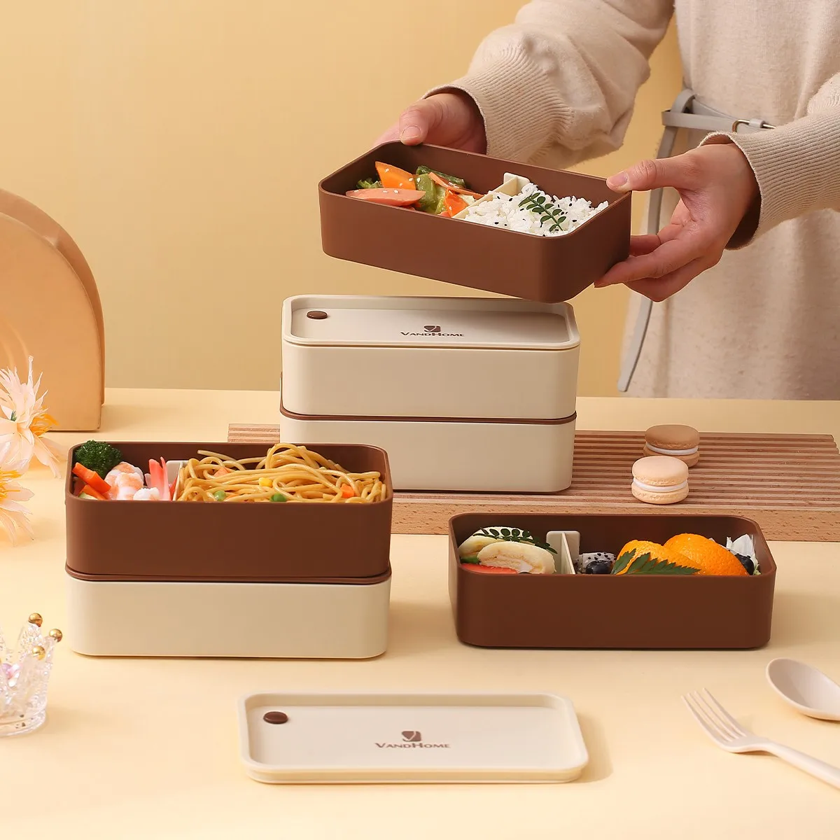 2칸 분리형 밀폐 도시락통 어린이 학생용 휴대용 플라스틱 벤토 도시락 전자레인지 사용 가능 재사용 가능 피크닉 음식 용기
