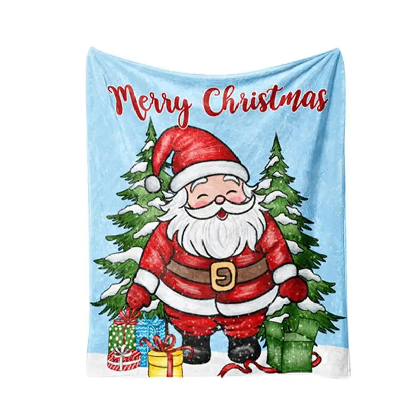 

Merry Christmas Flannel Blanket Santa Claus Warmth Soft Plush Sofa Bed Throwing Blanket Christmas Gifts Travel Camping Blanket