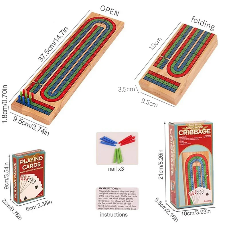 Gioco da tavolo Cribbage in legno Classico gioco da tavolo Cribbage a 3 piste con 9 picchetti Cribbage Gioco da tavolo di carte portatile per interni ed esterni per adulti - immagine 5