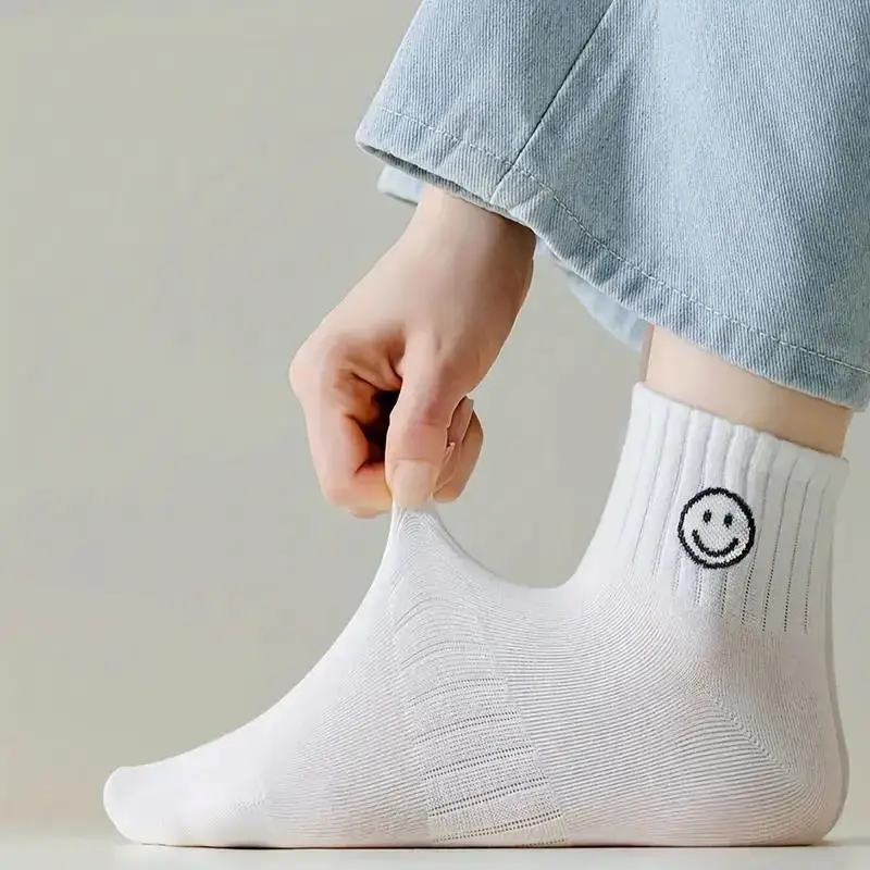 Whimsical Cartoon Face Print Short Socks - Soft and Breathable Comfort in Polyester Knit