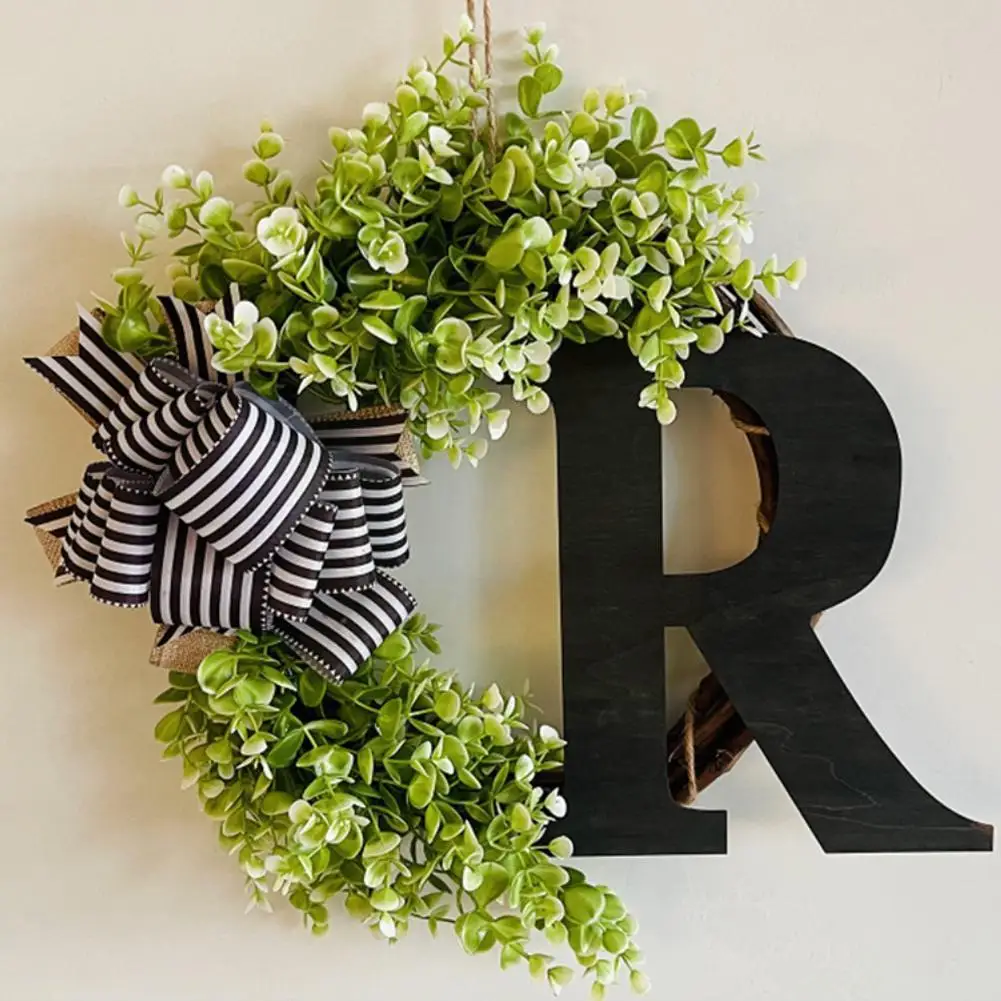 

Last Name Year Round Front Door Wreath With Bow, Creative Eucalyptus Wreath Summer Farmhouse Letter Decoration Spring 26 Wr Q8G4