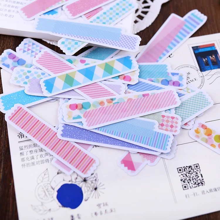 Stickers 39pcs Color Tape Strip Hand Account Cute Small Cane Book Cartoon Waterproof Decorative Sticker Pack Waterproof