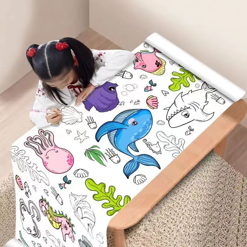 

Children Graffiti Scroll Coloring Painting Paper Long Scroll Kindergarten Baby Color Canvas Attached To the Wall Not Dirty Wall