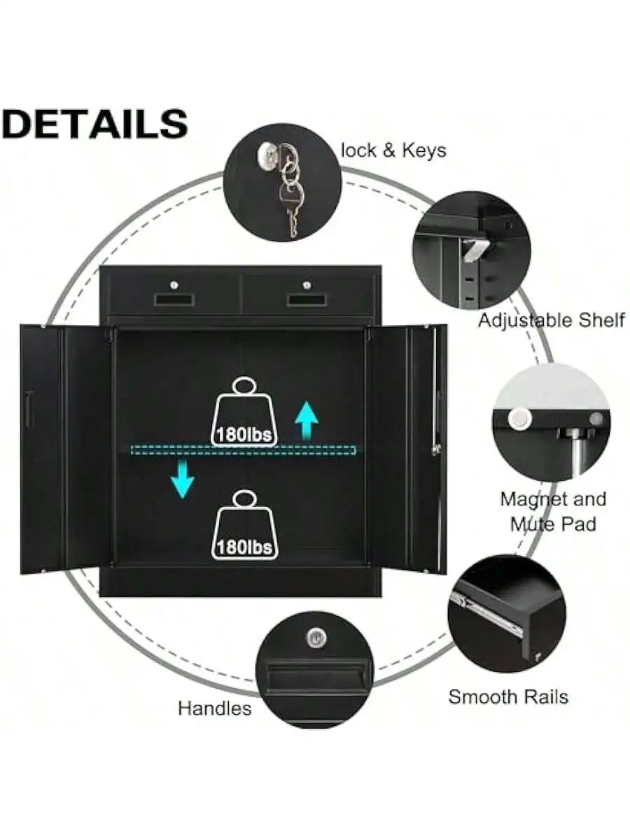 CMY Metal Storage Cabinet Locking Storage Cabinet with Two Drawers 36" H Steel Cabinet with Adjustable Shelf for Office 4