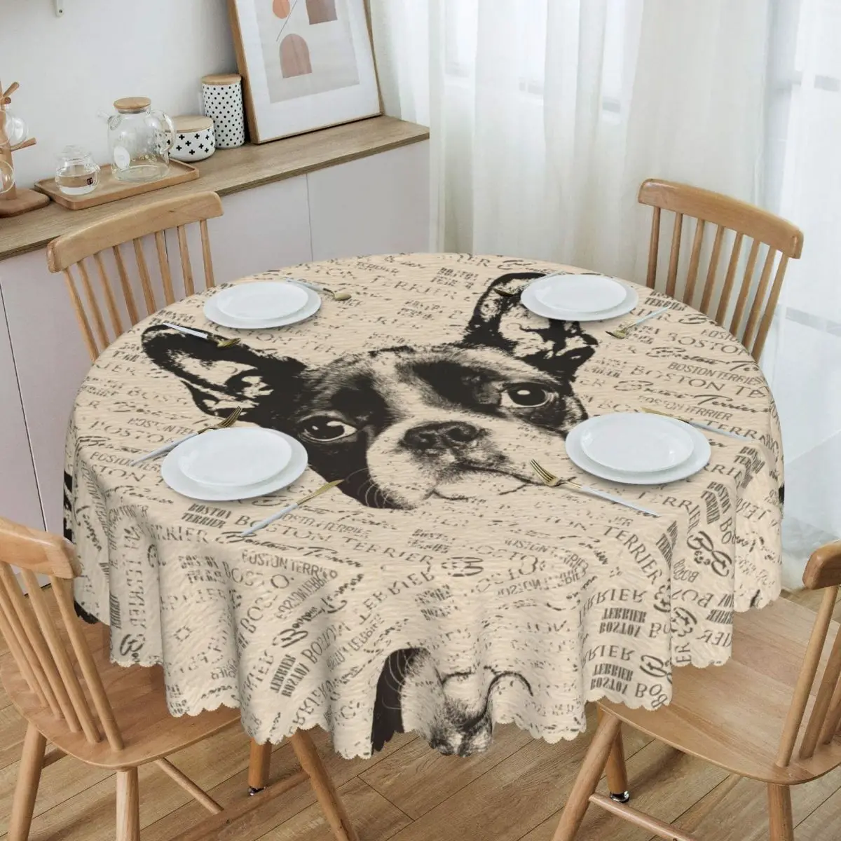 

Водонепроницаемая круглая скатерть Boston Terrier для столовой, 60 дюймов