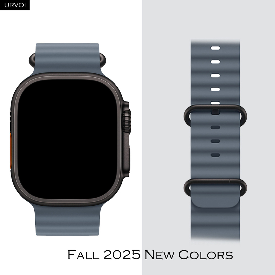 URVOI Ocean Band for Apple Watch Ultra 3 2 strap series 11 10 9 8 SE Sport band for iWatch Silicone wristband Black buckle 49mm