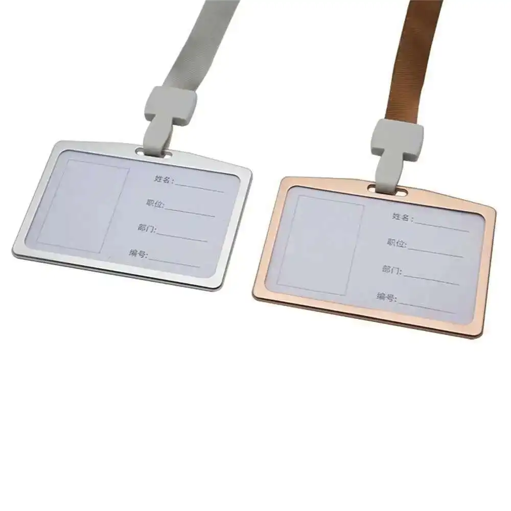 Metal Vertical And Horizontal Work Id Badge Card Holder Name Tags School Pass Card Holder With Neck Lanyard