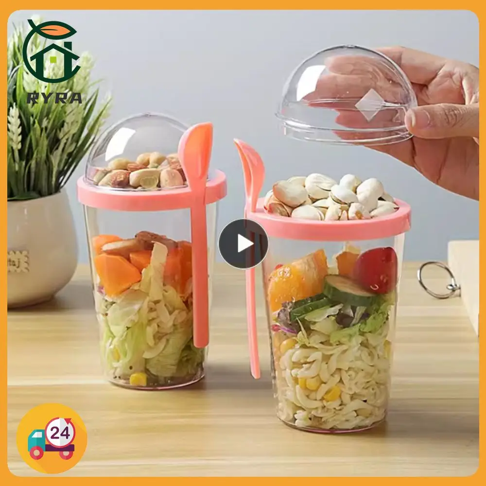 

Breakfast Oatmeal Cereal Nut Yogurt Salad Cup Seal Container Set With Spoon Sauce Cup Lid Food Bowl Lunch Box Jars Kitchen Tool