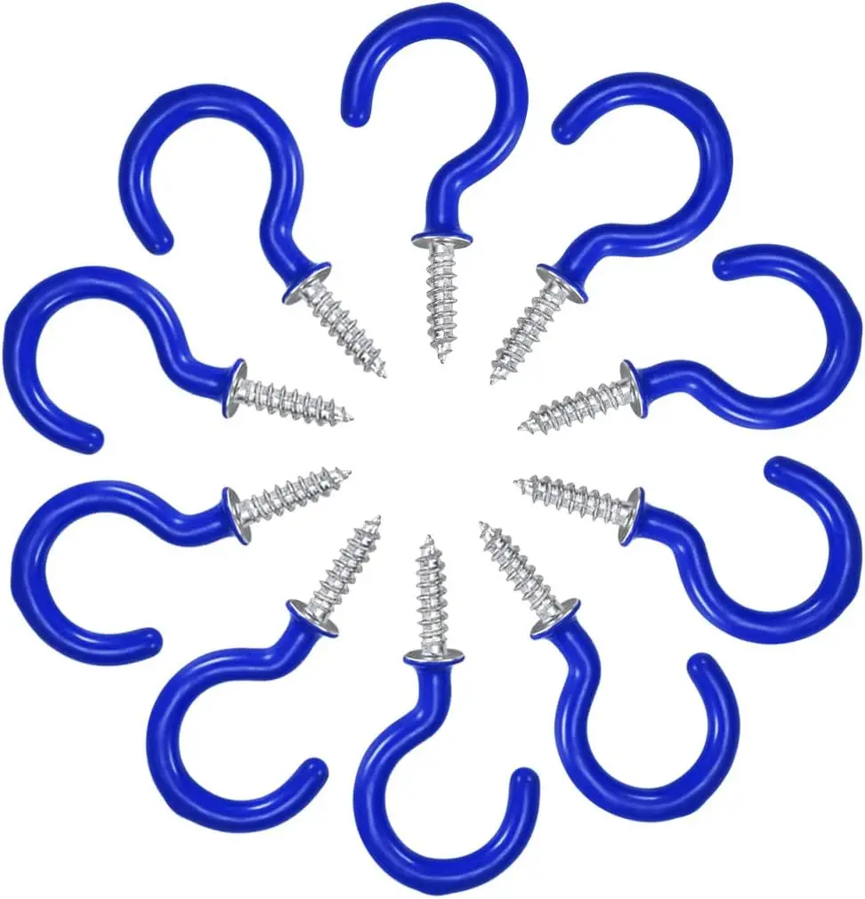 

Kidisoii Ceiling Hooks Vinyl Coated Screw in Wall Hooks for Plant Kitchen Cup Hooks 1 Inch Blue 20Pcs
