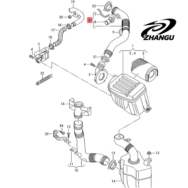 ZHANGU-자동차 엔진 에어 필터 흡입 호스 VW Jetta Touran MK6 2.0 2011-2017 OEM 1TD129684G