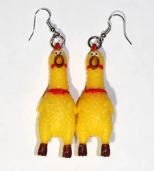 1Pair Squawking Rubber Chicken Earrings- Rooster Chick Novelty Gag Joke Jewelry