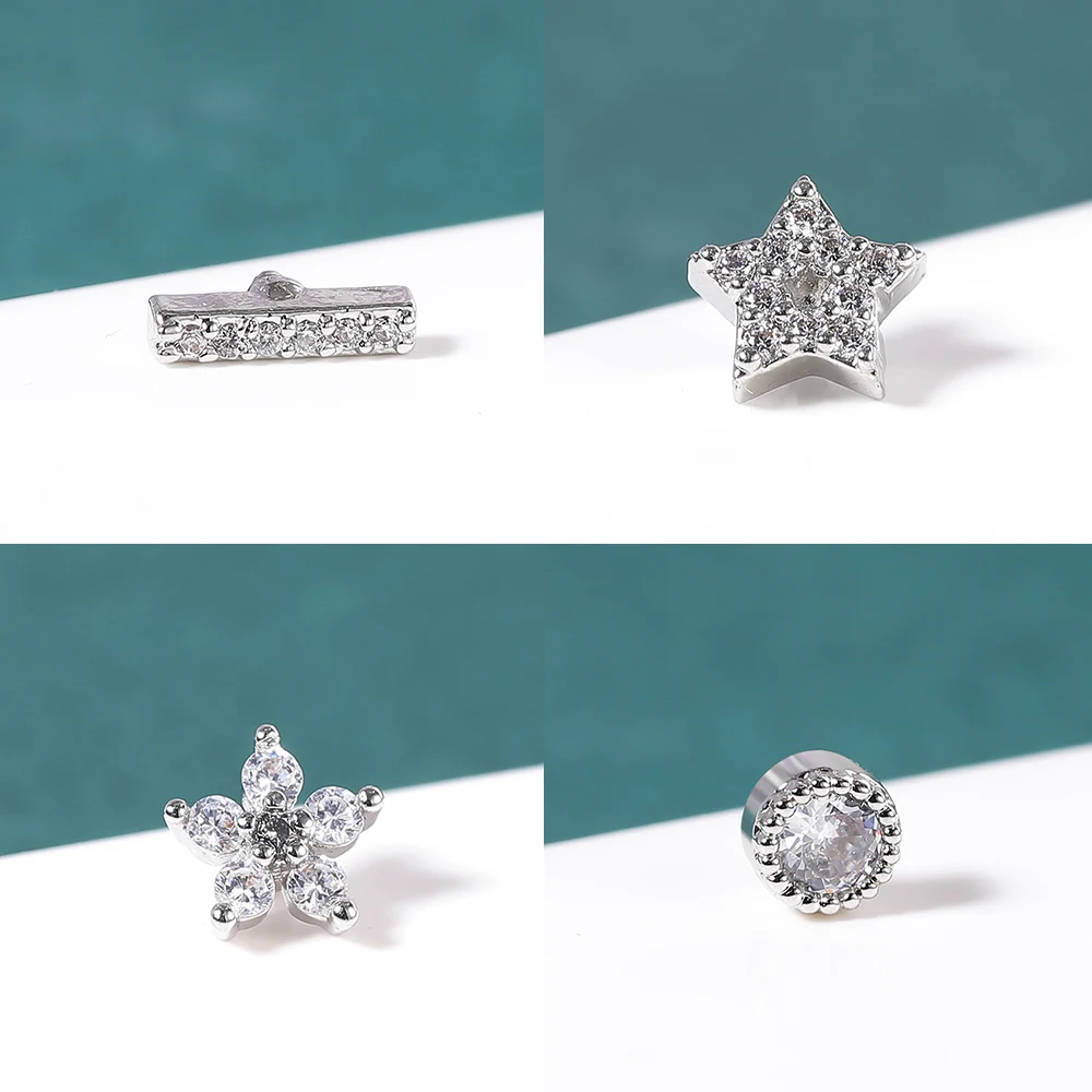 AOEDEJ 지르콘 피부 앵커 탑 오팔 스킨 다이버 스테인리스 스틸 숨기기, 크리스탈 표면 피어싱, 섹시한 바디 쥬얼리, 14G