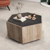 Coffee Table Hexagonal Wood Rural Style Table with 2 Storage Drawers Center Table For Living Room Bedroom Furniture 1