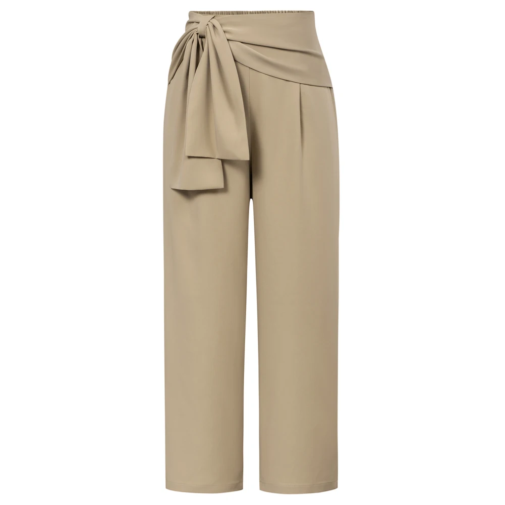 GK Women Straight Leg Capri Pants OL Elastic Waist With Overlay Decorated Zip-up Fashion Ankle Length Pants Casual Streetwear