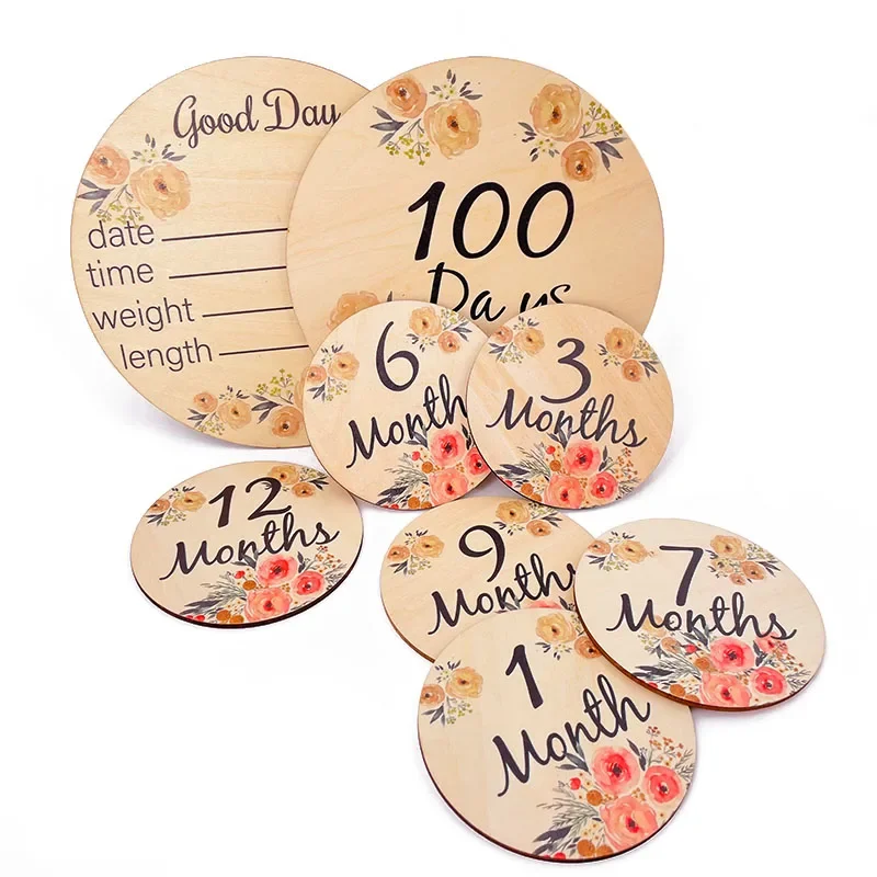 

2/8pcs Baby Milestone Number Monthly Memorial Cards Newborn Baby Paper Wooden Engraved Age Photography Accessories Birthing Gift