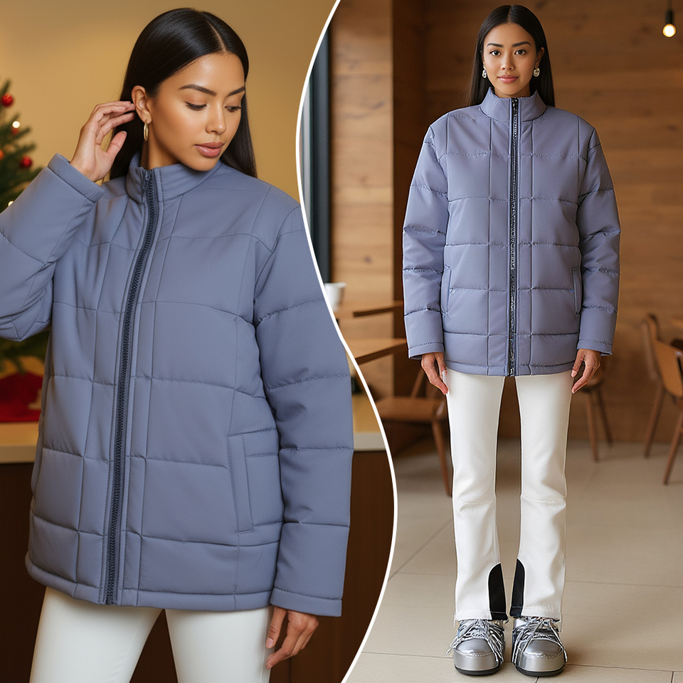 Women's Minimalist Coats 2025 Wardrobe Staple Quilted Long Sleeve Stand Collar with Zipper Open Front for Versatile Wear