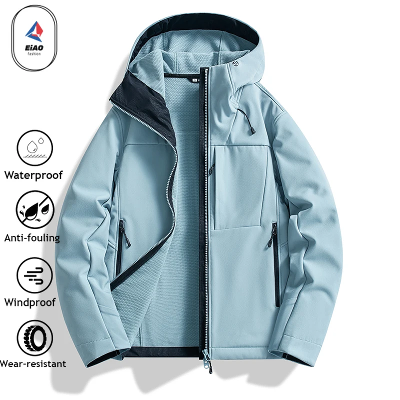 2025 Spring New Men's American Style Jacket 3Layer Waterproof Windproof Breathable Hooded Casual Softshell Coat Workwear Tech