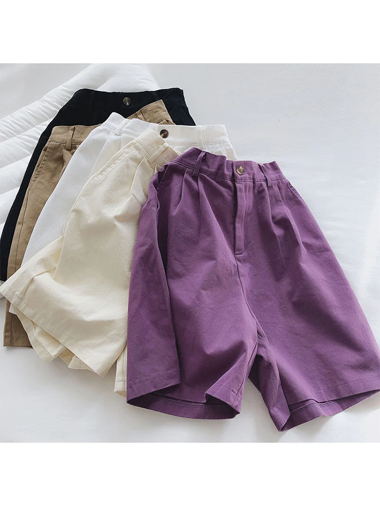 

Women Knee Length Pants Streetwear Harajuku Baggy Vintage Casual Y2k Straight Wide Leg Violet Short Pants Oversized Summer 2023