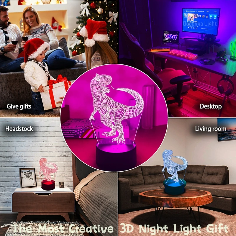 3D Night Light USB LED Touch 7 Color Changing Bedside Lamp Home Decoration Baby Nursery Bedroom Light Birthday Toy Gift Dinosaur